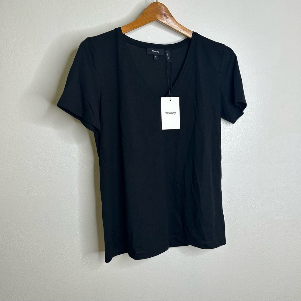 NWT Theory Atmos Black Light Cotton Modal Blend V - Neck T - Shirt Size S